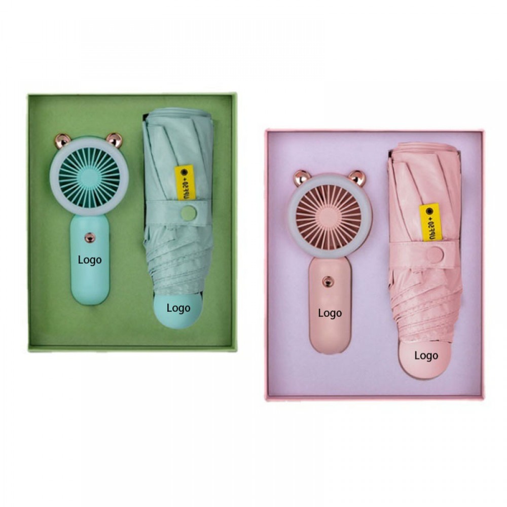 Customized 2-Piece Handheld Fan & Umbrella Gift Set Customized 2-Piece Handheld Fan & Umbrella Gift Set