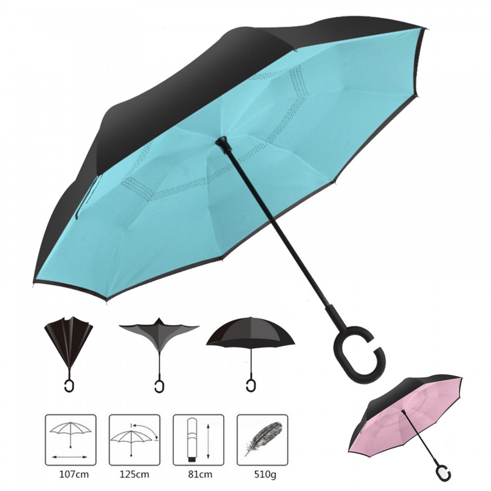 Auto-Open Reverse Inverted Inside Out Double Layer Umbrella Logo Branded Auto-Open Reverse Inverted Inside Out Double Layer Umbrella Logo Branded