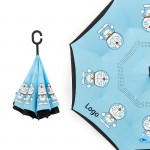 Personalized Cartoon Pattern Double Layer Reverse Umbrella with C-Shaped Handle