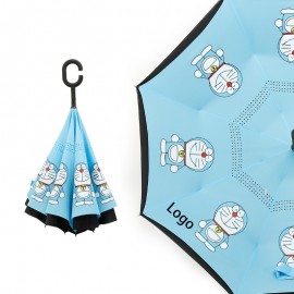 Cartoon Pattern Double Layer Reverse Umbrella with C-Shaped Handle with Logo