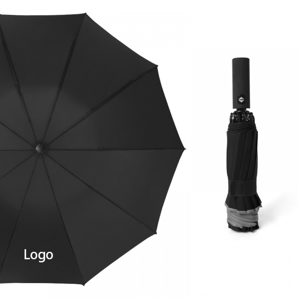 Double Layer Reverse Automatic Sun/Rain Umbrella with Reflective Strip with Logo