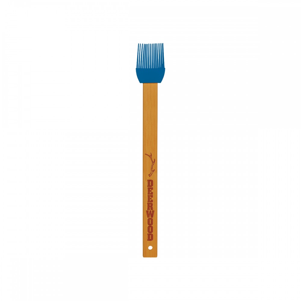 Custom Printed 11" Blue Silicone Baster Brush w/ Bamboo Handle