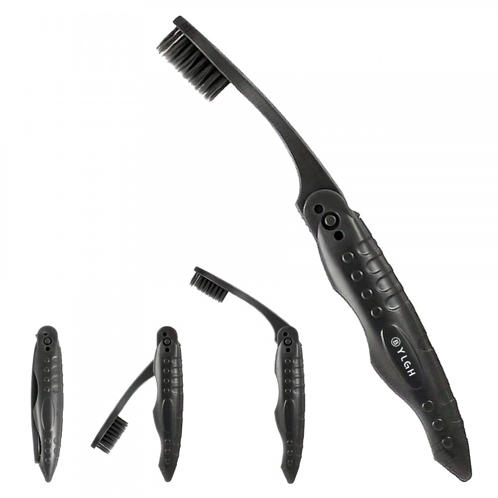Charcoal Black Color Folded Toothbrush Custom Imprinted