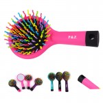 2 In 1 Rainbow Massage Hairbrush With Mirror Logo Branded