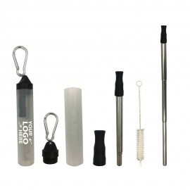 Stainless Steel Straw Kits with Carabiners Custom Imprinted