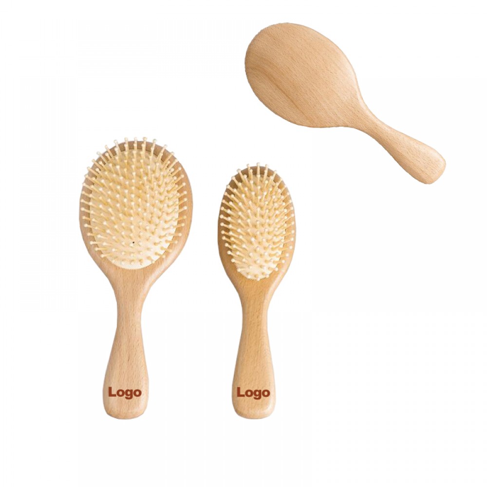 Custom Printed Natural Wood Hair Brush With Wooden Bristles Massage Scalp Comb