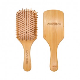 Logo Branded Hair Brush Comb w/ Bamboo Paddle
