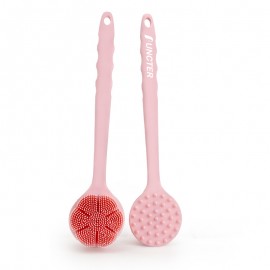 Logo Branded Silicone Circular Back Scrubber for Shower Dual Sides Body Scrubber Exfoliator with Long Handle