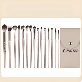 Logo Branded Elite Gold Cosmetic Brush 15-Piece Set With PU Bag