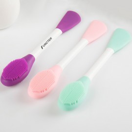 Custom Printed Plastic Handle Silicone Face Mask Dual Sides Brush Knife Shape for Mud, Clay, Mixed Mask Skin Care