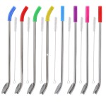 Custom Imprinted Metal Straw Spoon Stirrer and Cleaning Brush Set