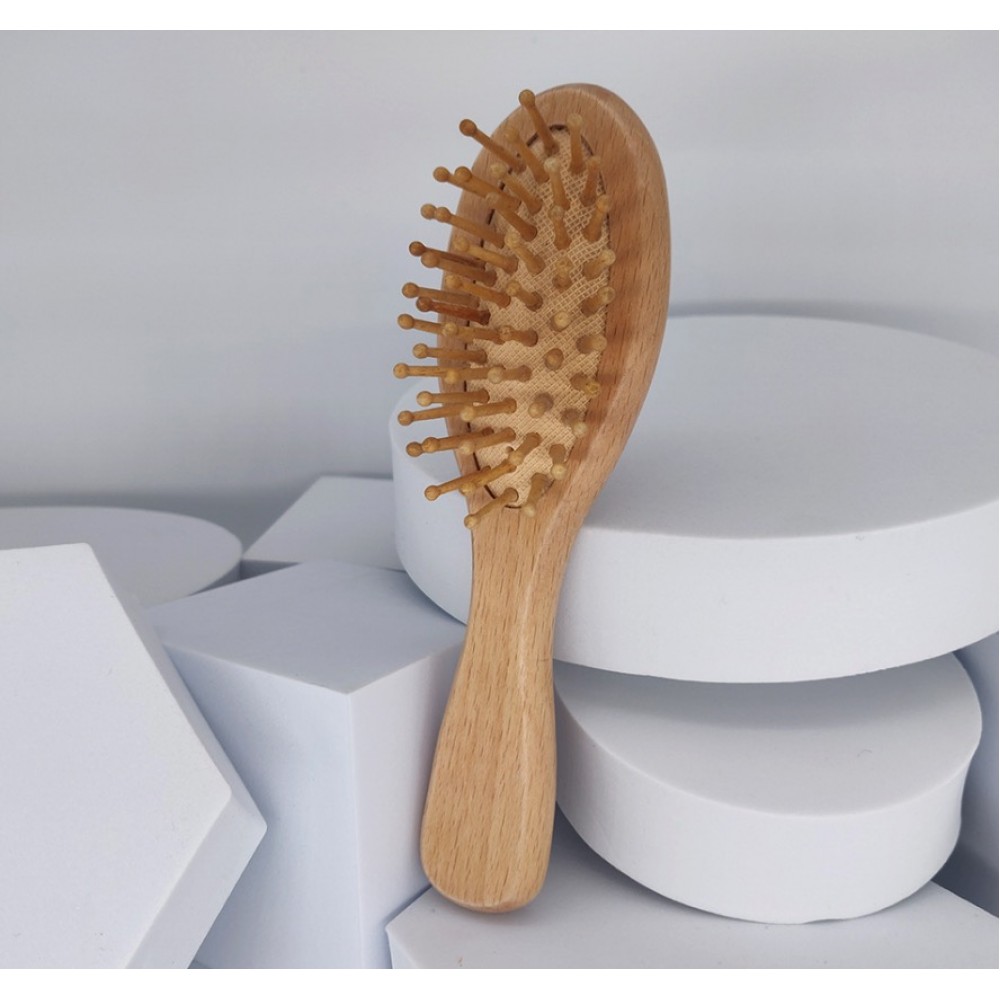 Small Travel Size Wooden Bristle Hair Brush Logo Branded