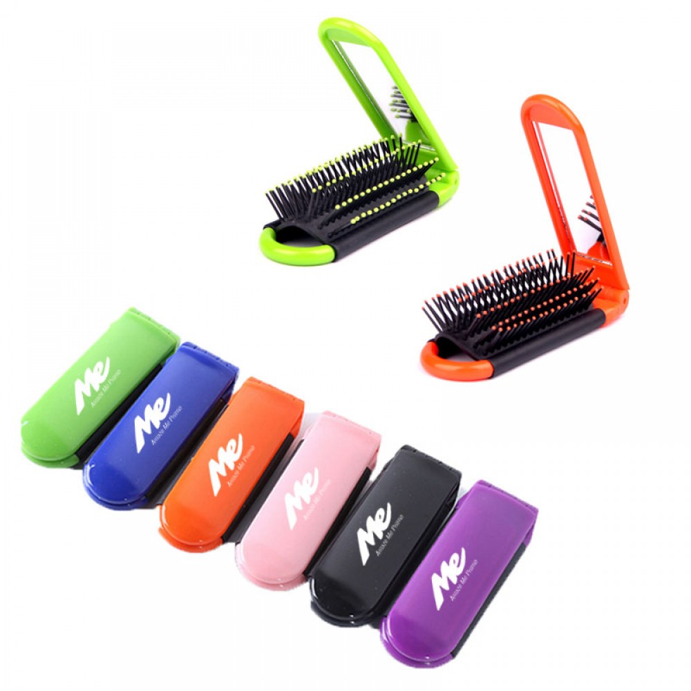 Logo Branded 2-in-1 Folding Compact Massage Comb & Mirror