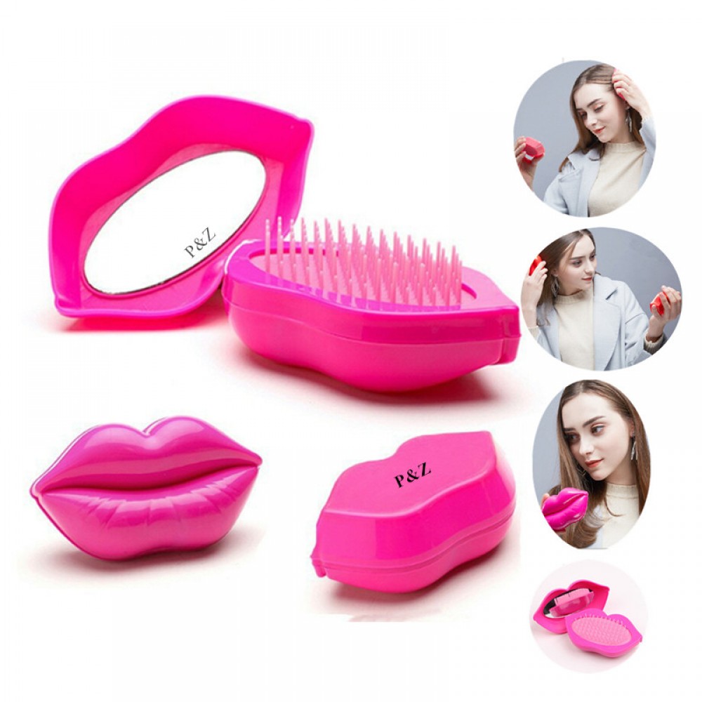 Lip-shaped Hair Brush With Mirror Custom Printed Lip-shaped Hair Brush With Mirror Custom Printed