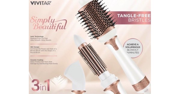 Vivitar Pro Salon White Dryer Volumizer Brush Logo Branded
