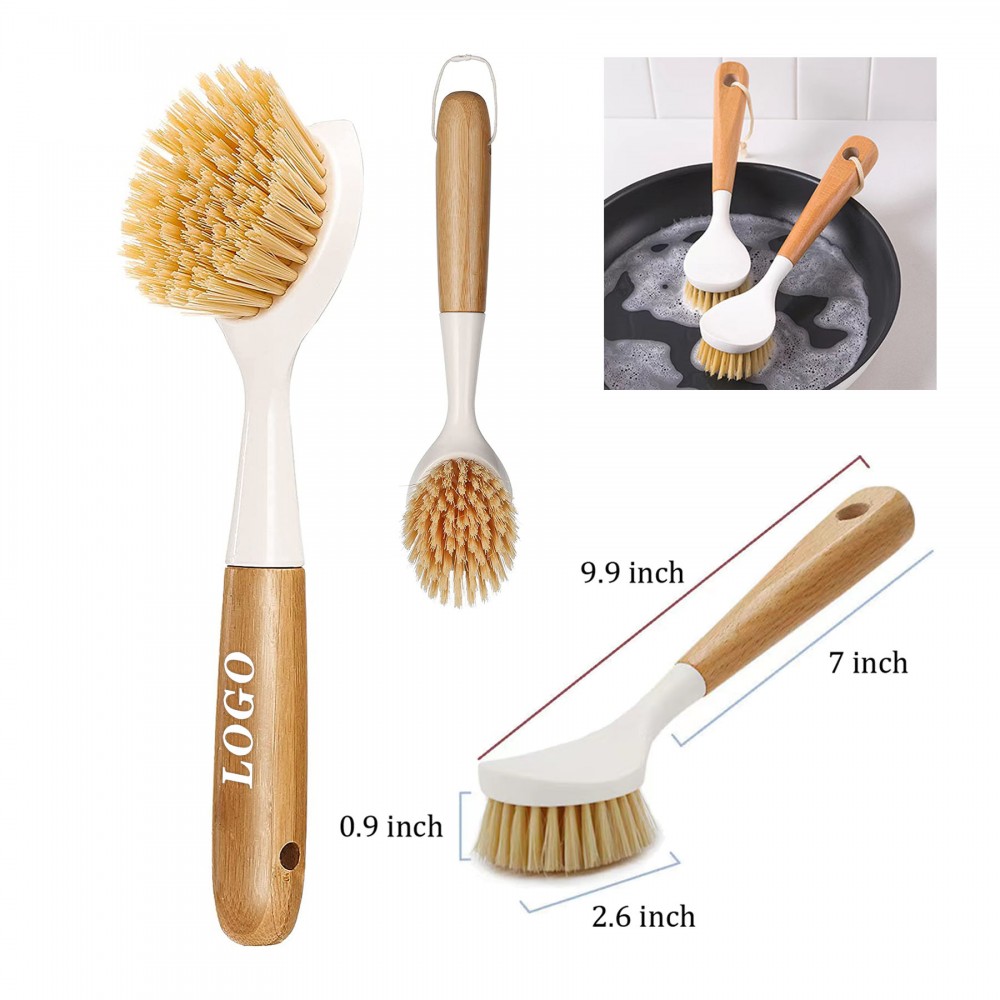 Logo Branded Dish Brush W/Bamboo Handle