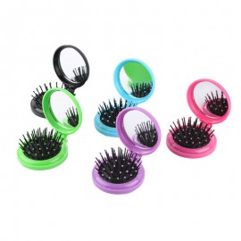 Round Folding Hair Brush with Mirror Logo Branded  Round Folding Hair Brush with Mirror Logo Branded
