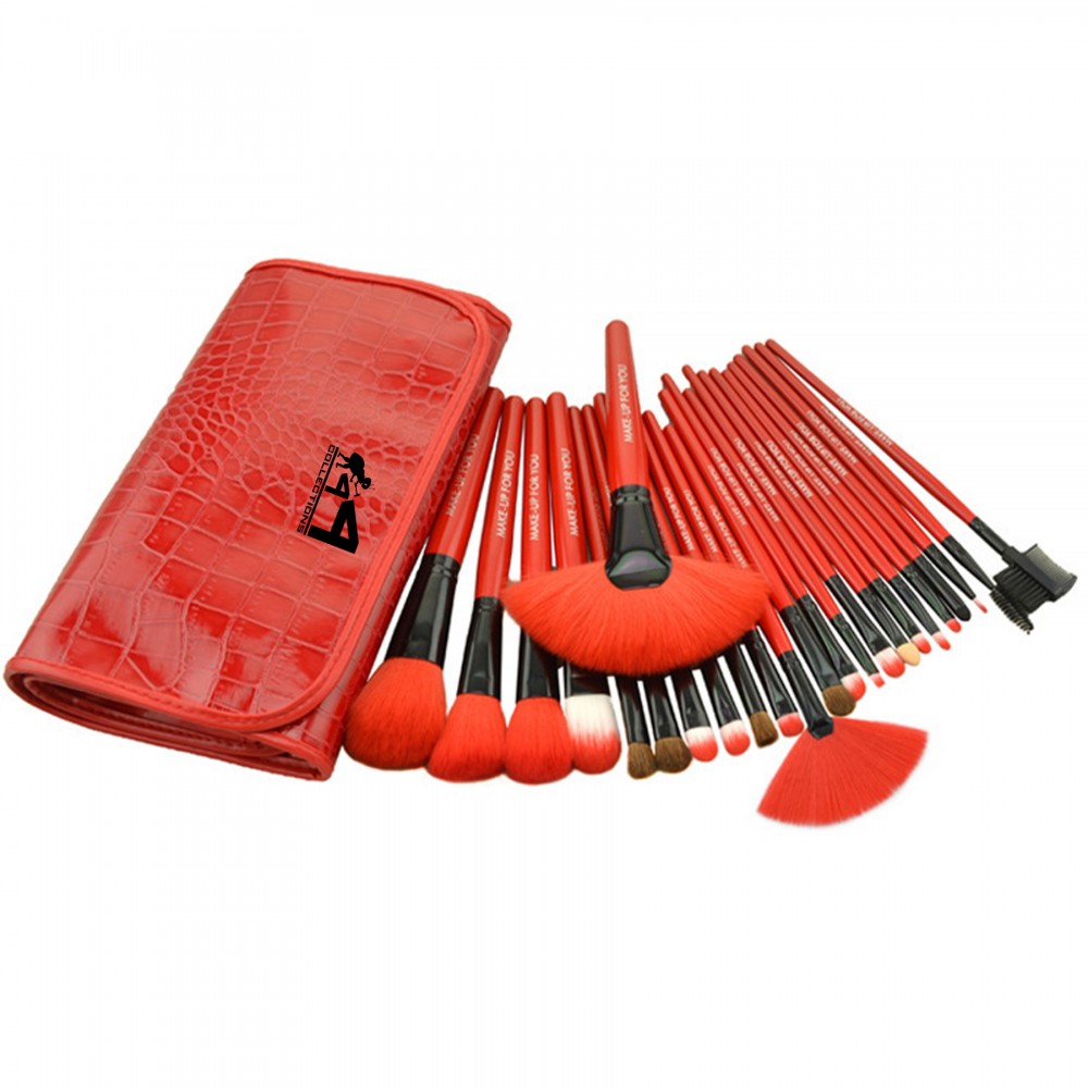 Logo Branded 24Pcs Red Makeup Brush Kit