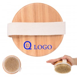 Round Wooden Bath Bristle Brush W/ Cloth Handle Logo Branded