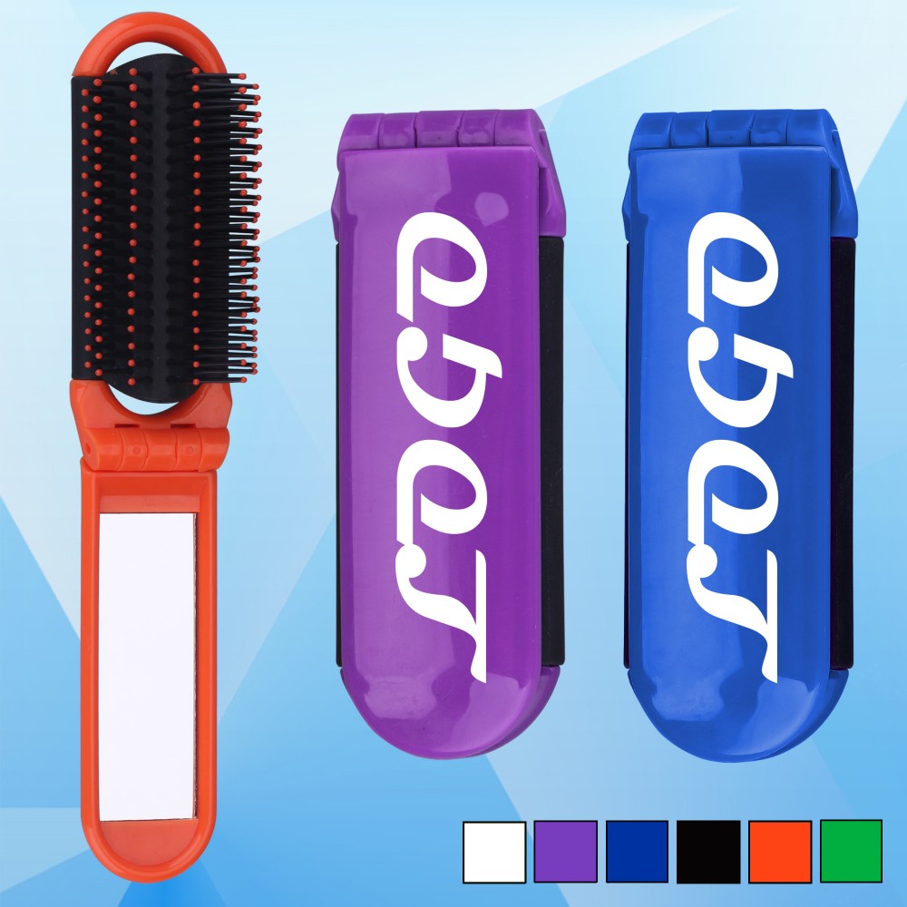 Custom Printed Kwik-Fix Folding Brush With Mirror Custom Printed Kwik-Fix Folding Brush With Mirror
