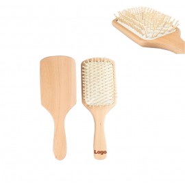 Custom Printed Large Rectangle Natural Beech Wooden Handle Hair Brush Scalp Massage Hair Comb