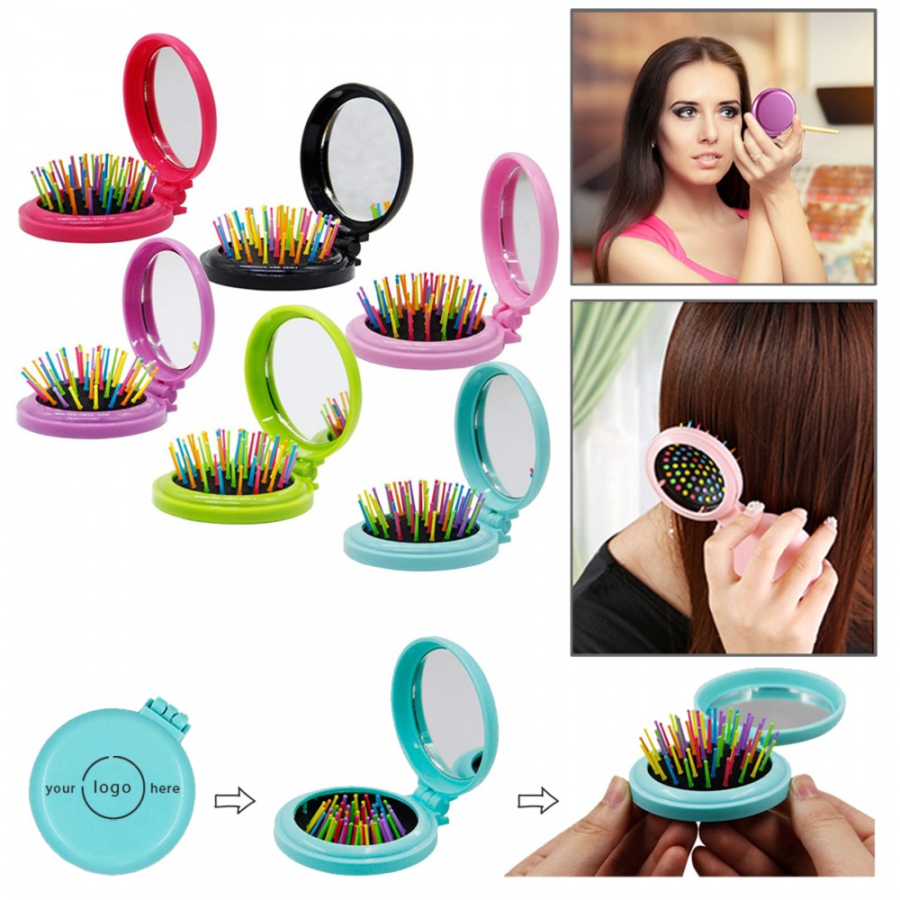 Custom Imprinted Mini Folding Brush & Mirror Custom Imprinted Mini Folding Brush & Mirror