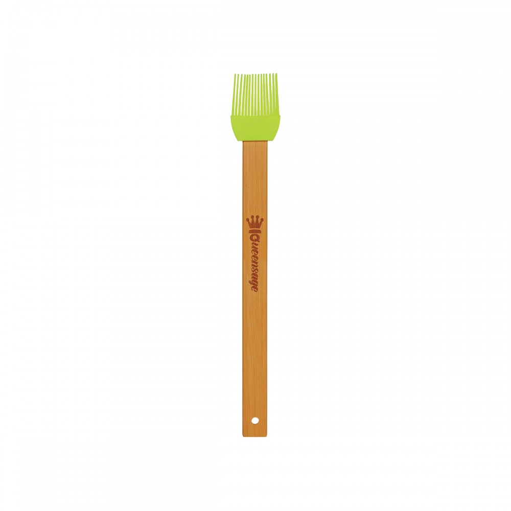 Custom Imprinted 11" Green Silicone Baster Brush w/ Bamboo Handle