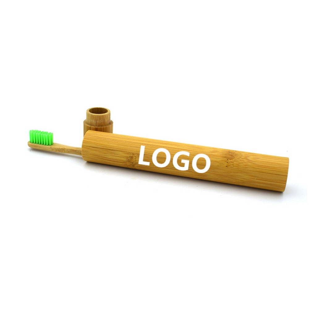 Custom Imprinted Biodegradable Natural Bamboo Toothbrush with case Custom Imprinted Biodegradable Natural Bamboo Toothbrush with case