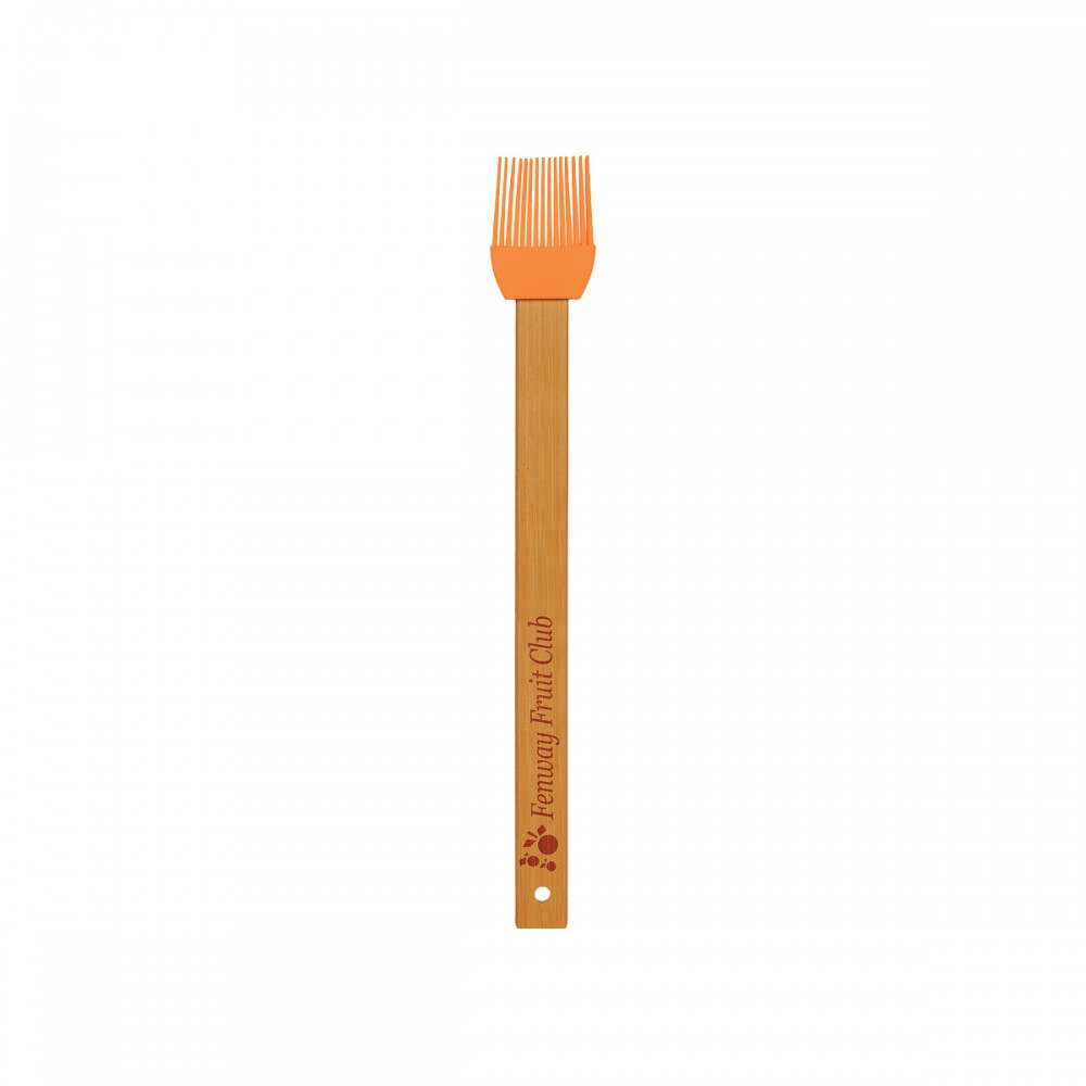 Custom Printed 11" Orange Silicone Baster Brush w/ Bamboo Handle