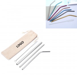 Logo Branded 5pcs Reusable Metal Straws Set  Logo Branded 5pcs Reusable Metal Straws Set