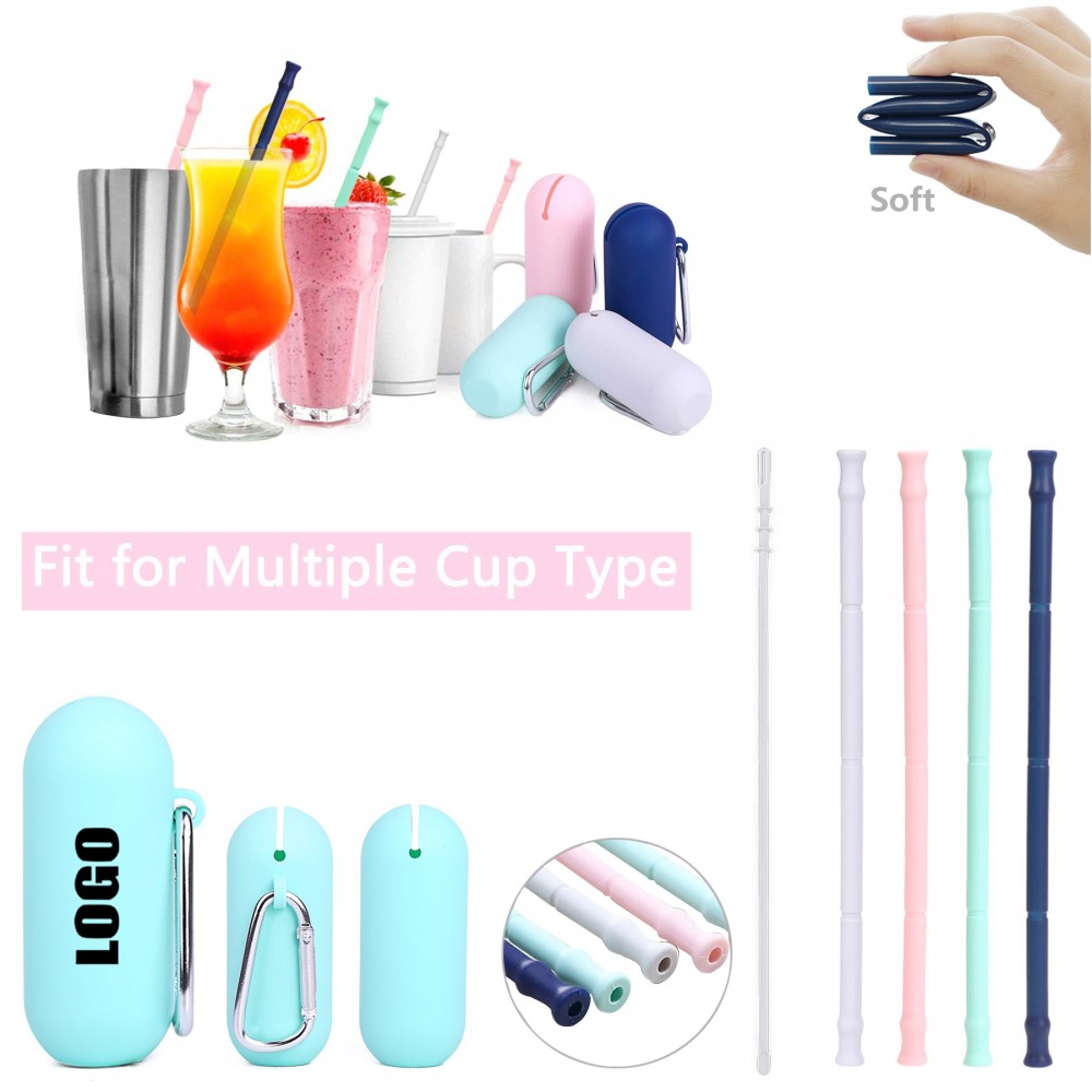 Logo Branded Foldable Silicone Straw With Pouch Logo Branded Foldable Silicone Straw With Pouch
