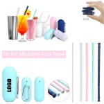 Logo Branded Foldable Silicone Straw With Pouch