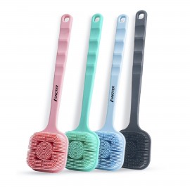 Custom Imprinted Silicone Square Back Scrubber for Shower Dual Sides Body Scrubber Exfoliator with Long Handle