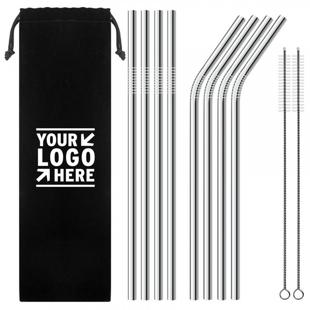 8 Pieces Stainless Steel Straws Sets Custom Printed 8 Pieces Stainless Steel Straws Sets Custom Printed