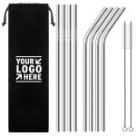 8 Pieces Stainless Steel Straws Sets Custom Printed