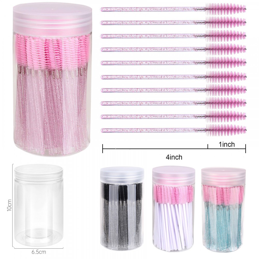 Custom Printed 100pcs Disposable Mascara Eyelash Brushes with Container