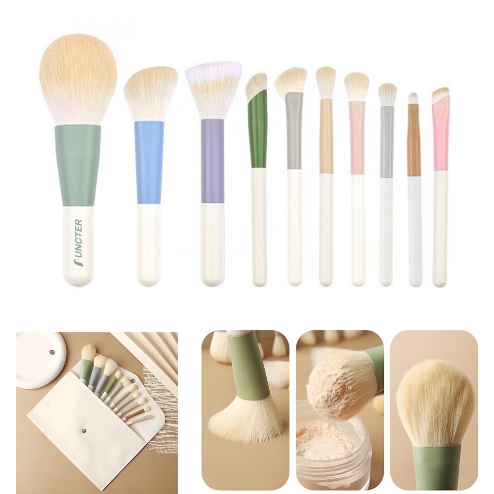 Custom Imprinted 10 - Piece Portable Makeup Brush Set with Envelope Bag