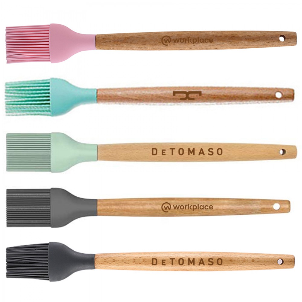 Silicone Kitchen Brush with Wooden Handle, Optional Cooking Utensil Set Custom Imprinted