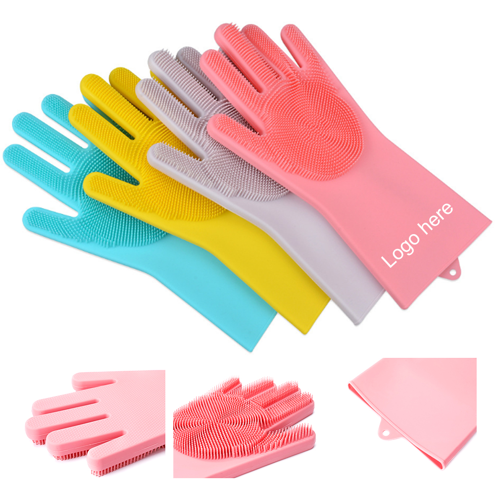 Custom Imprinted Silicone Cleaning Brush Scrubber Gloves