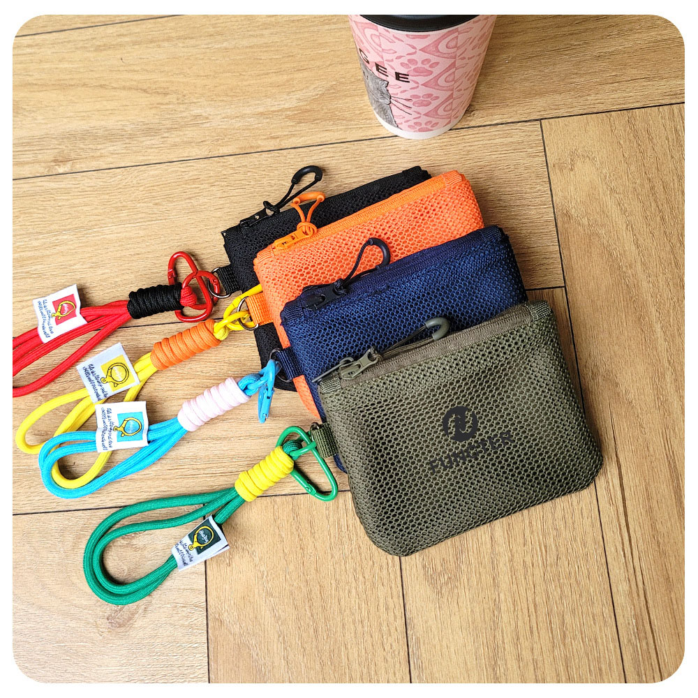 Logo Branded Double Layer Zipper Mesh Storage Bag Wristlet Purse