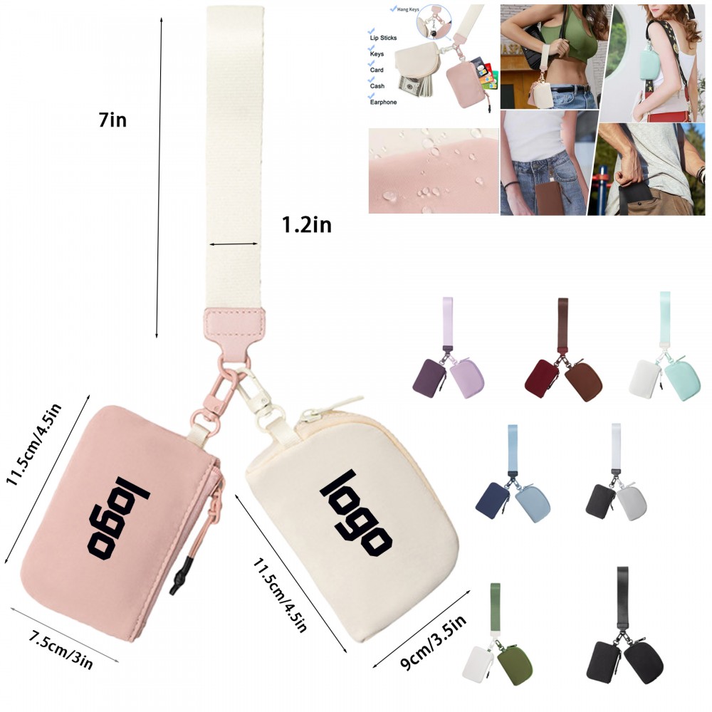 Logo Branded Dual Pouch Wristlet Keychain Wallet Card Mini Coin Purse
