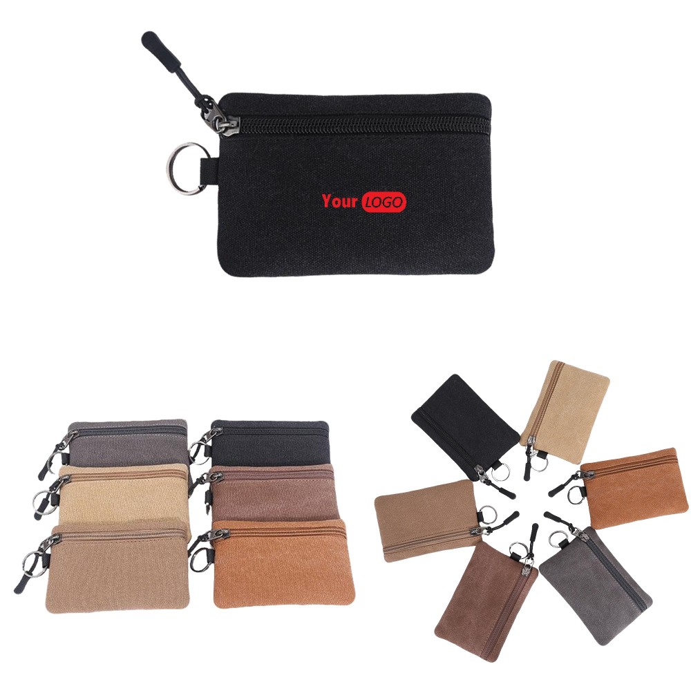 Canvas Portable Mini Wallet Buckle Key Card Bag Coin Purse Custom Printed