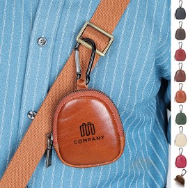 Custom Printed Genuine Leather Small Coin Purse with Hook