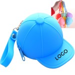 Custom Printed Portable Silicone Baseball Cap-Style Keychain Coin Purse With Zipper & Handle