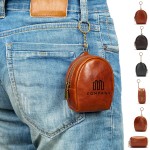 Mini Genuine Leather Coin Pouch Keychain Zipper Closure Custom Printed