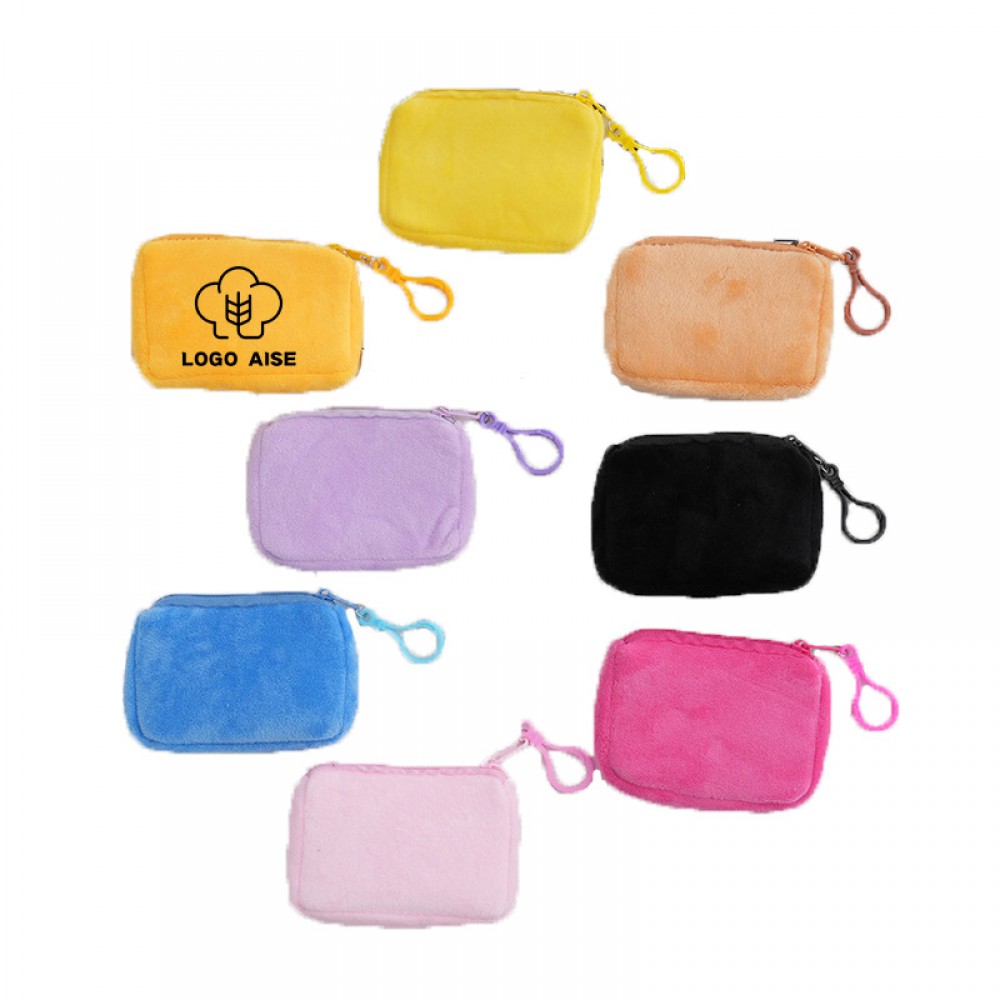 Plush Solid Color Coin Purse Logo Branded