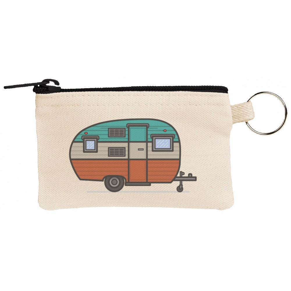 Custom Printed Canvas Key Ring Pouch with Black Zipper