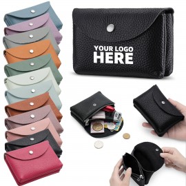 Custom Imprinted Pu Leather Coin Purse Snap Button Compact Wallet