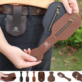 Logo Branded Portable EDC Leather Coin Purse Waist Bag with Zipper