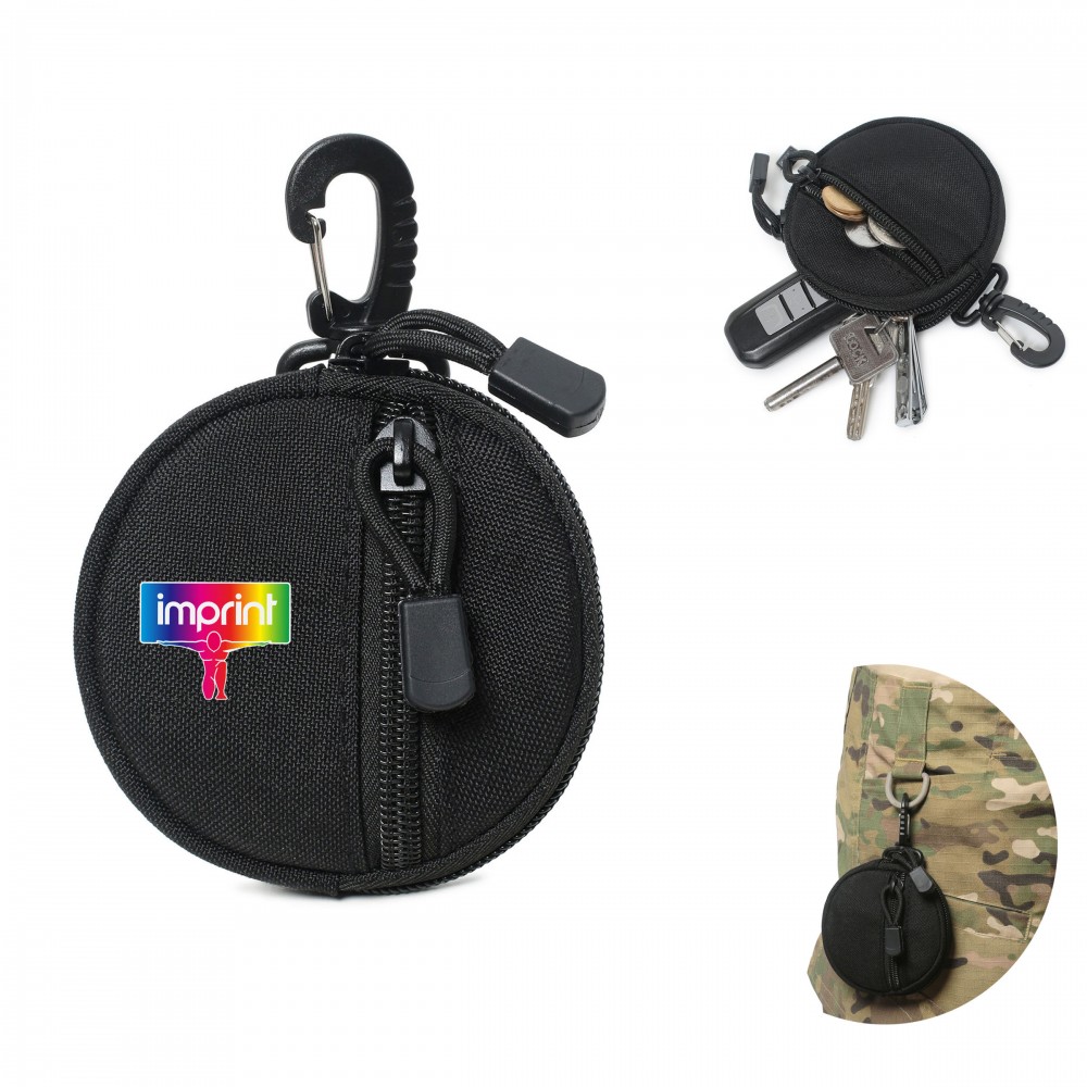 Round Coin Bag with Carabiner Logo Branded Round Coin Bag with Carabiner Logo Branded